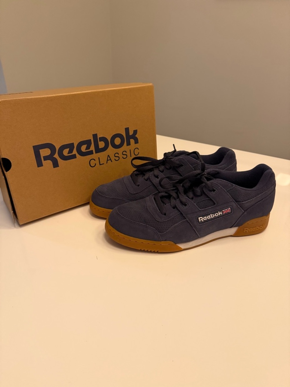 Reebok workout plus Men's Navy Suede Sneakers with Gum Sole